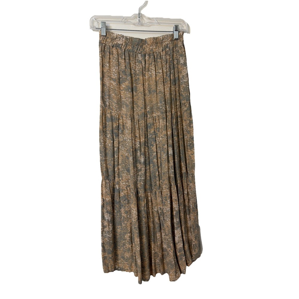 Final Touch Brown Blue Tan  Long Skirt Womens Size Small Tiered Boho Cottage